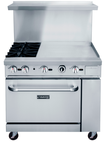 Range, 36", 2 Open Burners, 24" Griddle