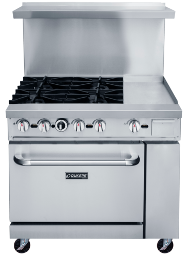 Range, 36" 4 Open Burners, 12" Griddle